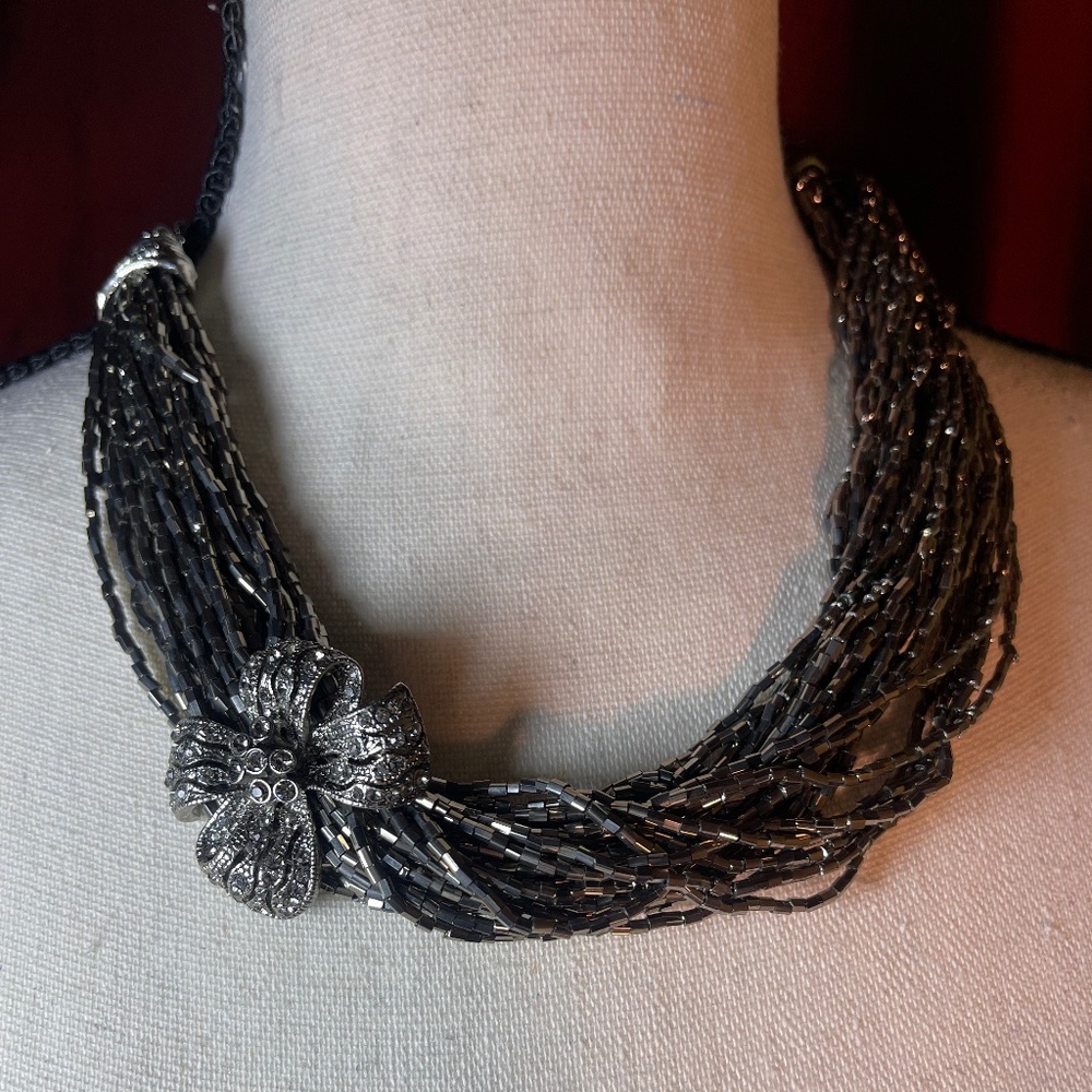 Chico's Multi Strand Necklace With Rhinestone Bow